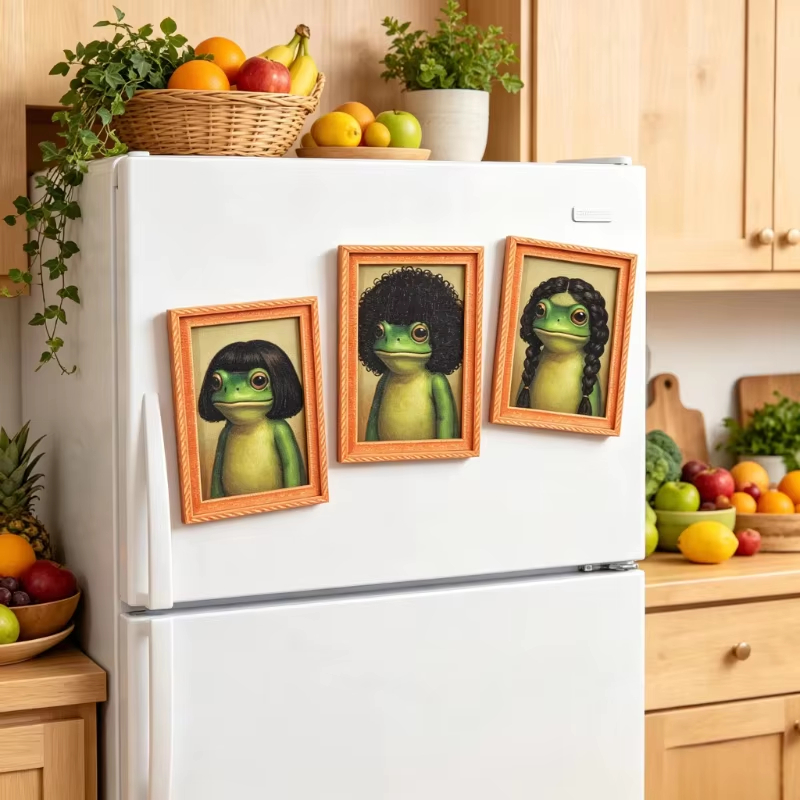 Engraved Wood Frame - Mini Wooden Photo Frame Frog Fridge