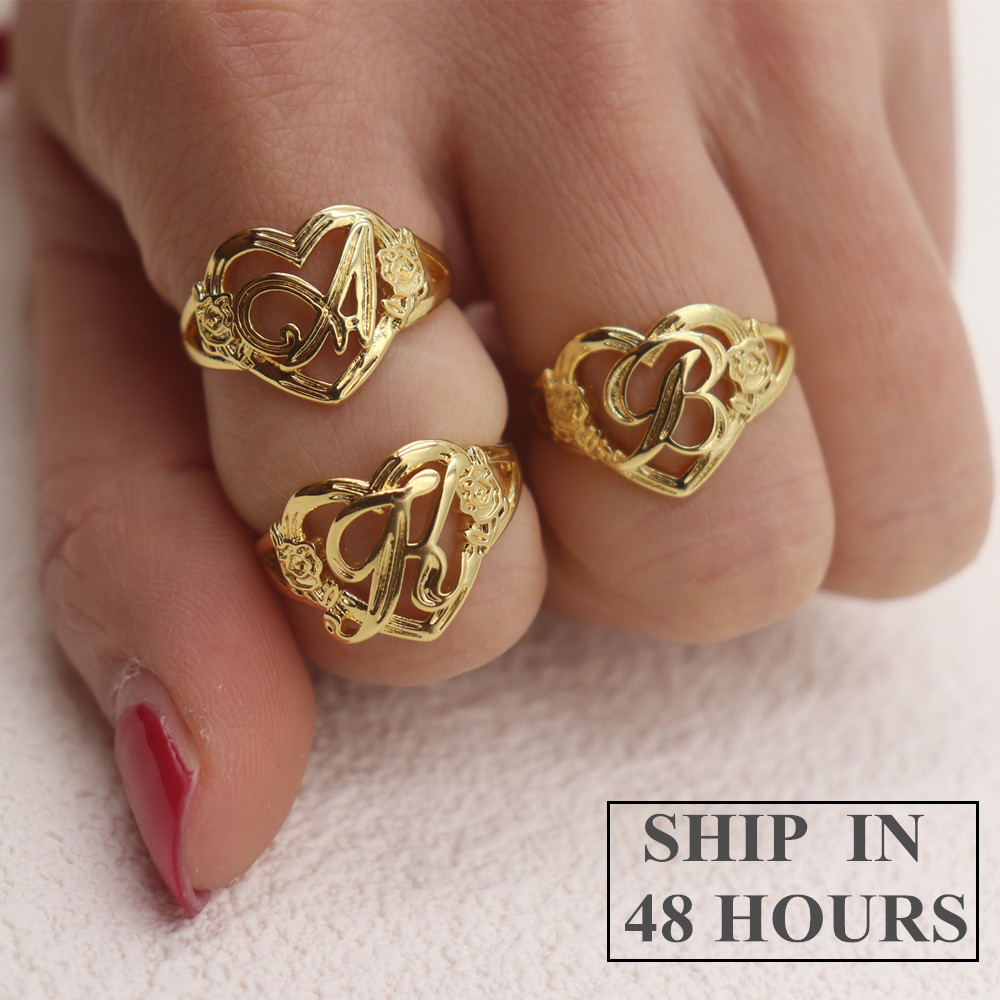 Gold Personalized Initials Hea - Initial Ring Custom avaliação e preço
