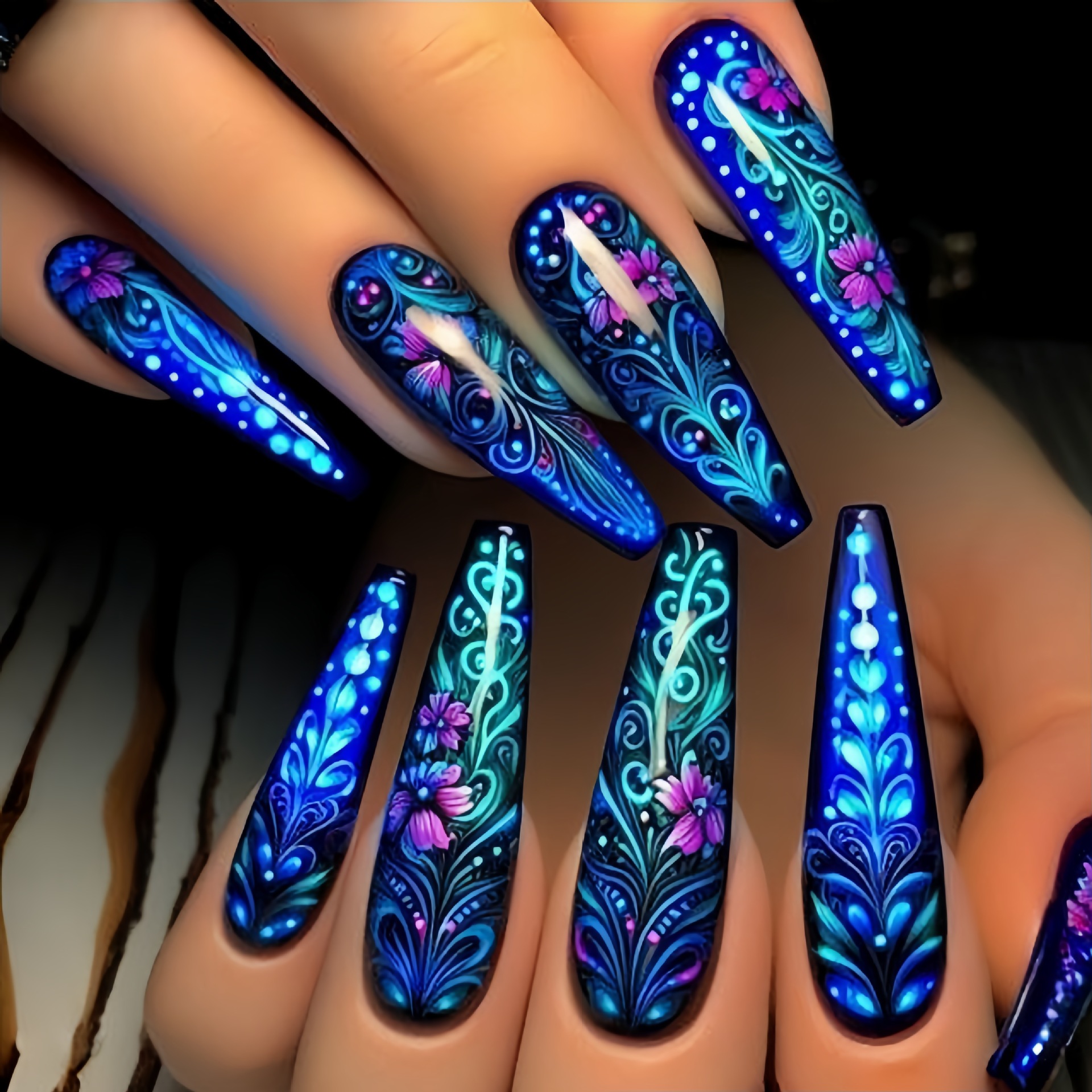 24pcs/set Medium long fake nai - Pressed Flower Art avaliação e preço