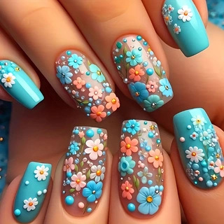 24pcs/set Medium long fake nai - Pressed Flower Art avaliação e preço