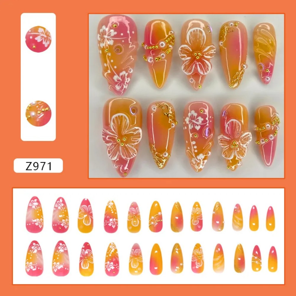 24Pcs Pink Gradient Almond Fak - Pressed Flower Art avaliação e preço