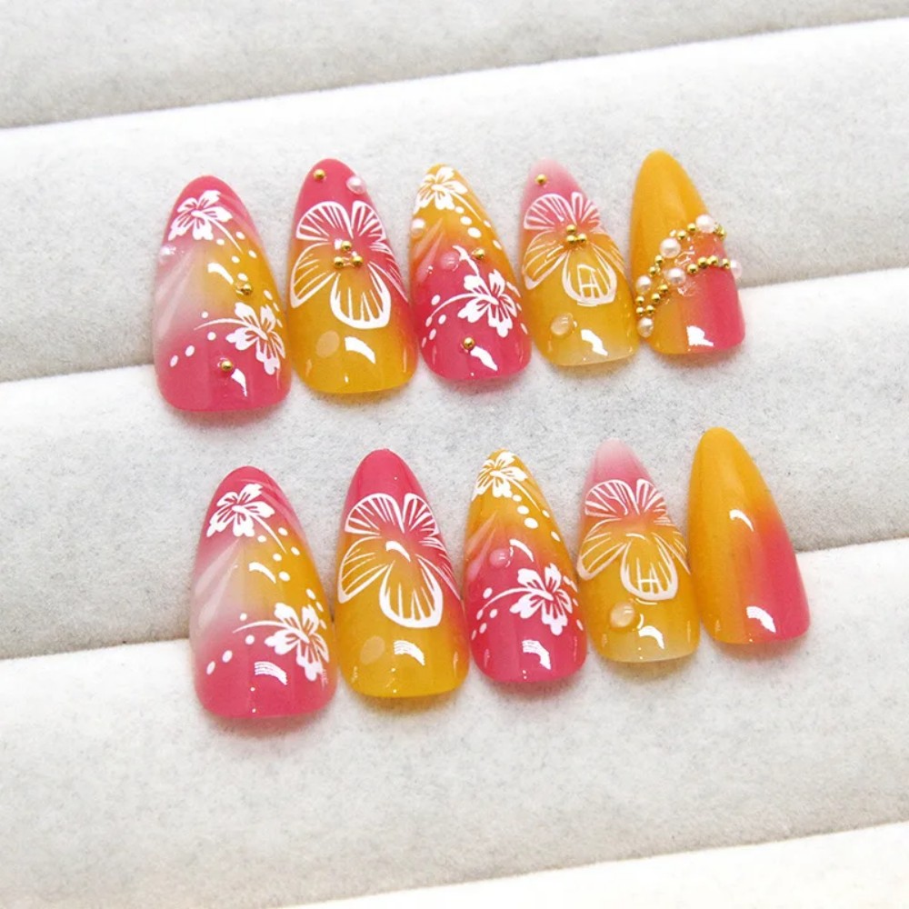 24Pcs Pink Gradient Almond Fak - Pressed Flower Art avaliação e preço