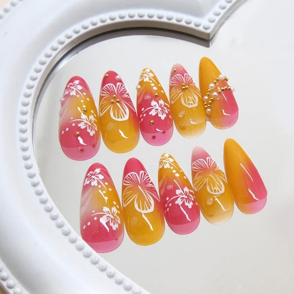 24Pcs Pink Gradient Almond Fak - Pressed Flower Art avaliação e preço