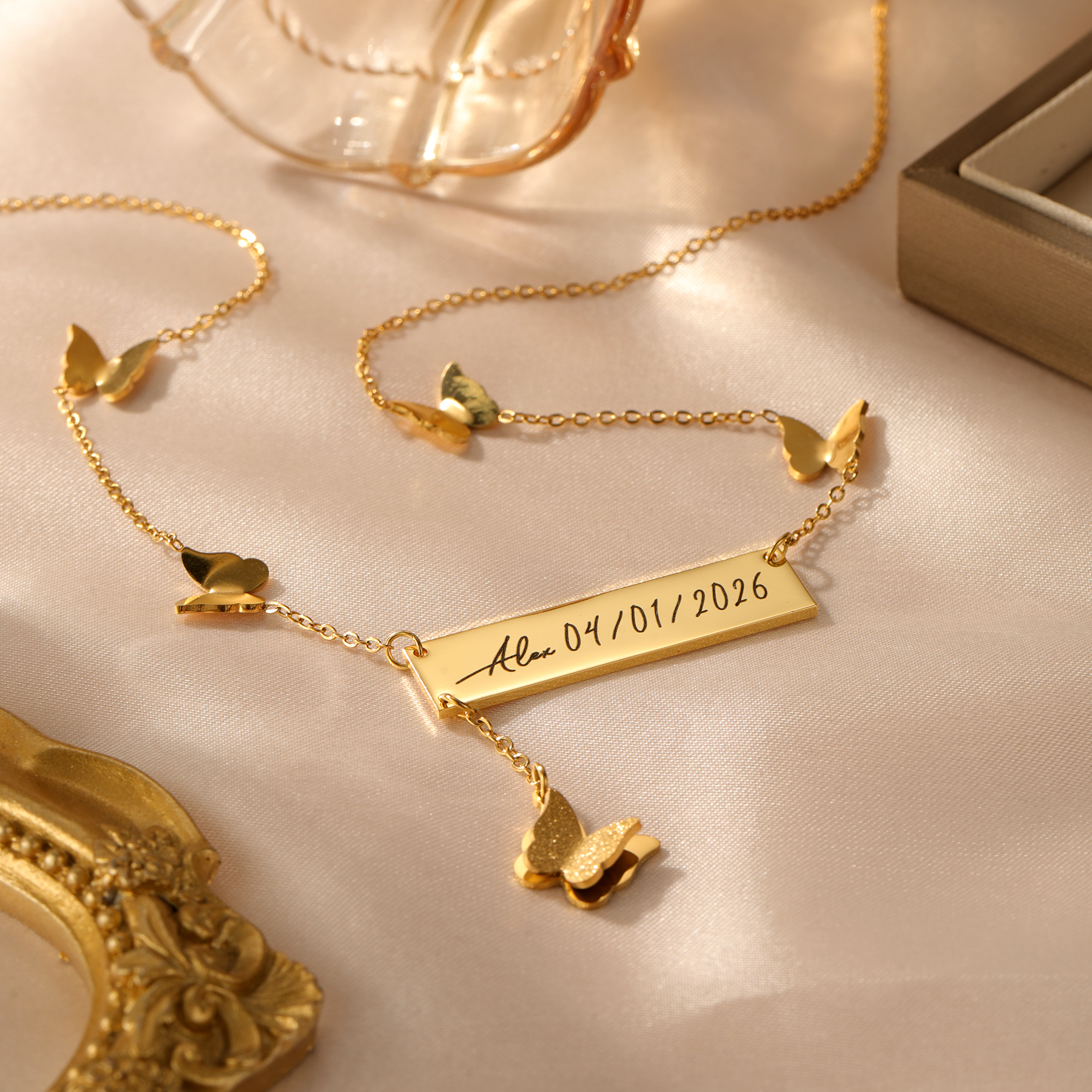 Personalized Butterfly Bar Nam - Handwriting Necklace Bar avaliação e preço