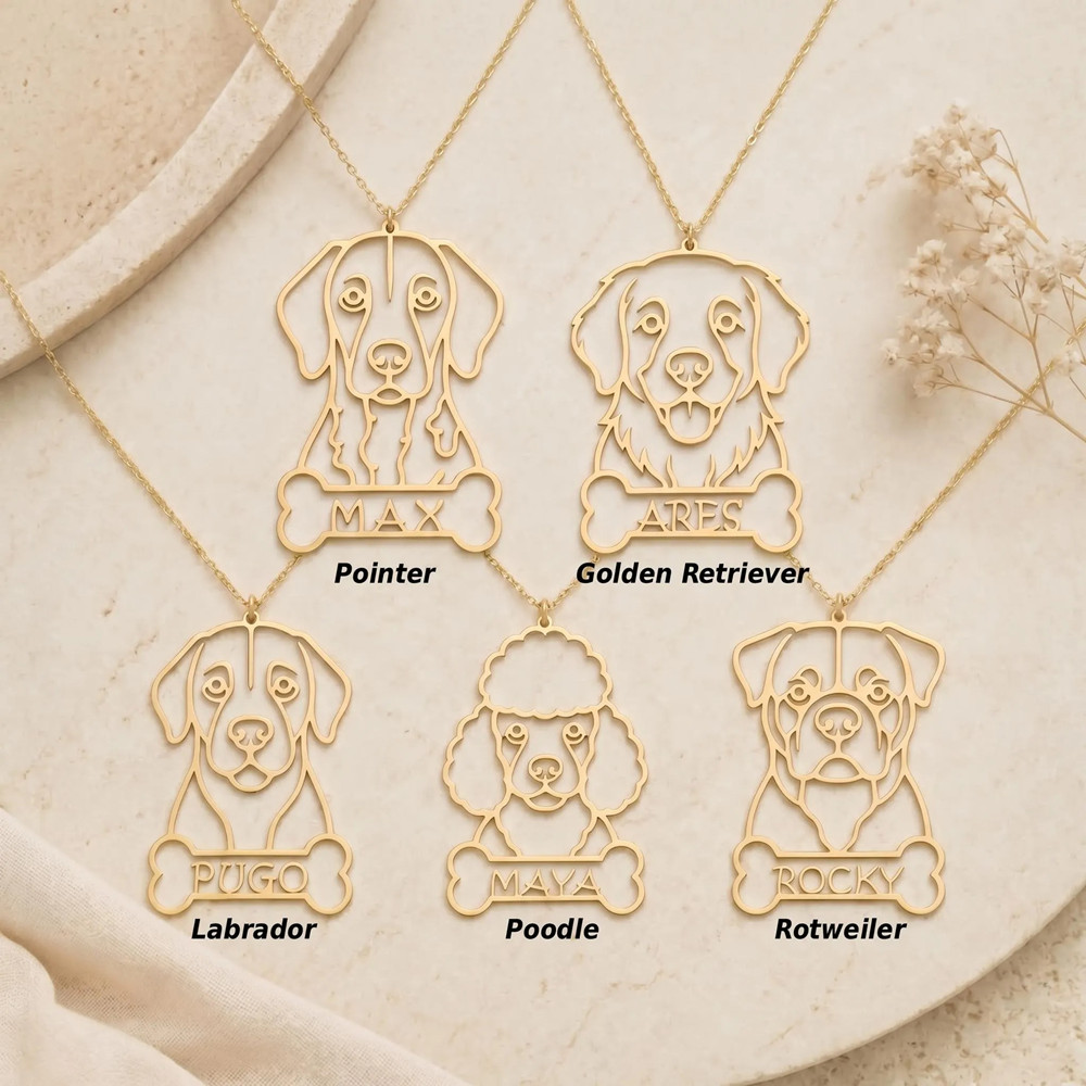 Personalized Custom Dog Breed  - Birth Flower Necklace avaliação e preço