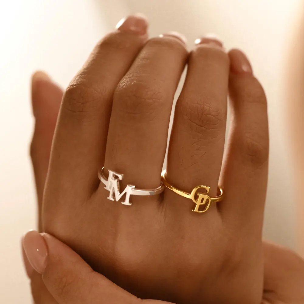 Customized Two Letter Ring for - Initial Ring Custom avaliação e preço