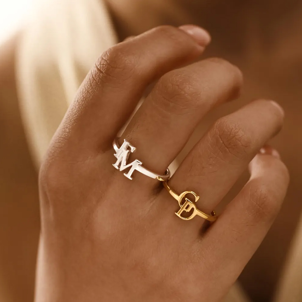 Customized Two Letter Ring for - Initial Ring Custom avaliação e preço