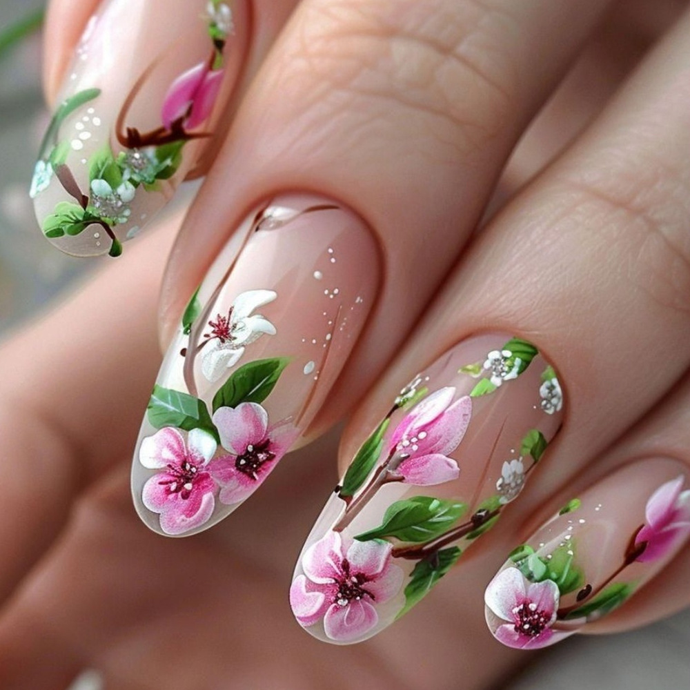Short Almond Press on Nails 3D - Pressed Flower Art avaliação e preço