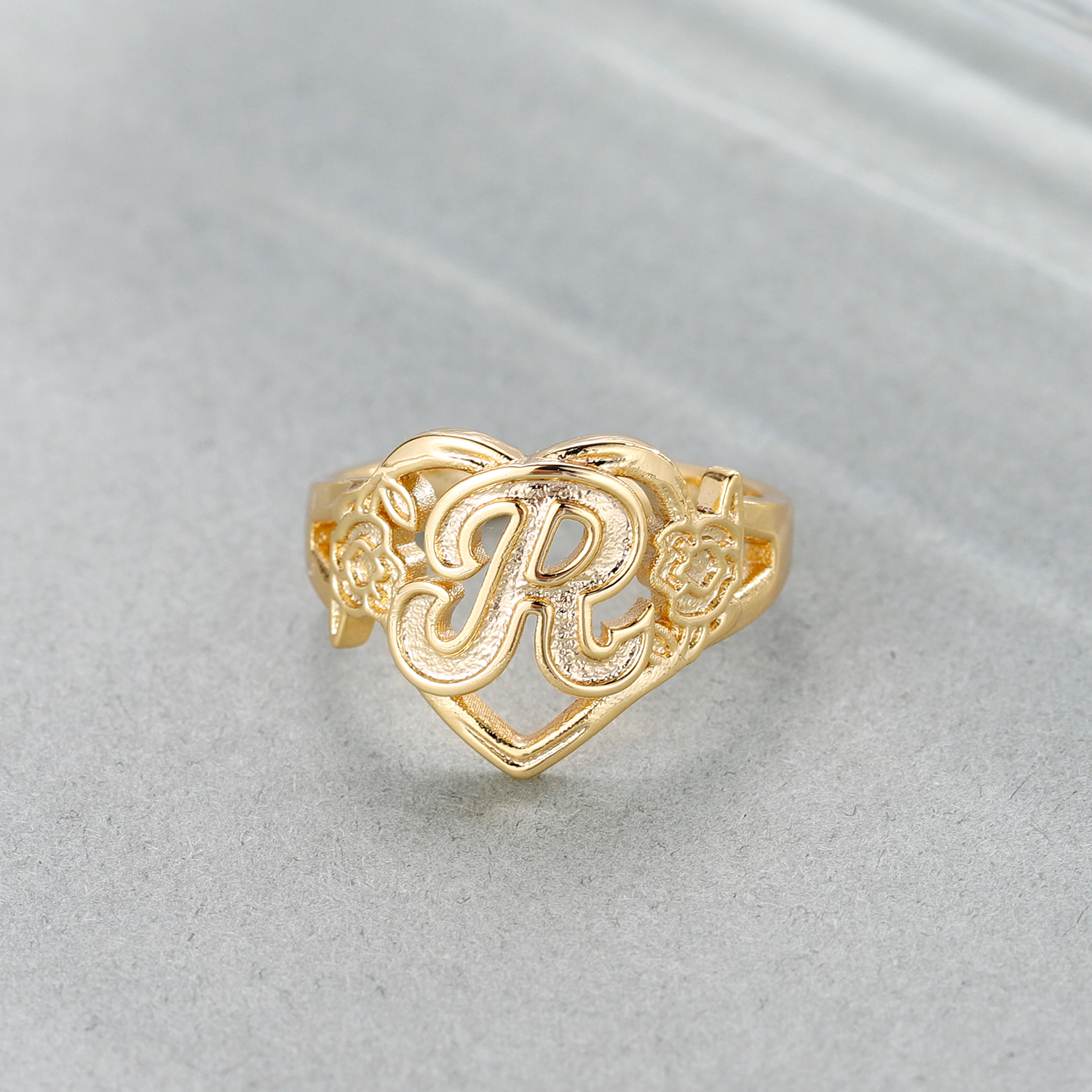 Custom Initials Heart Adjustab - Initial Ring Custom avaliação e preço