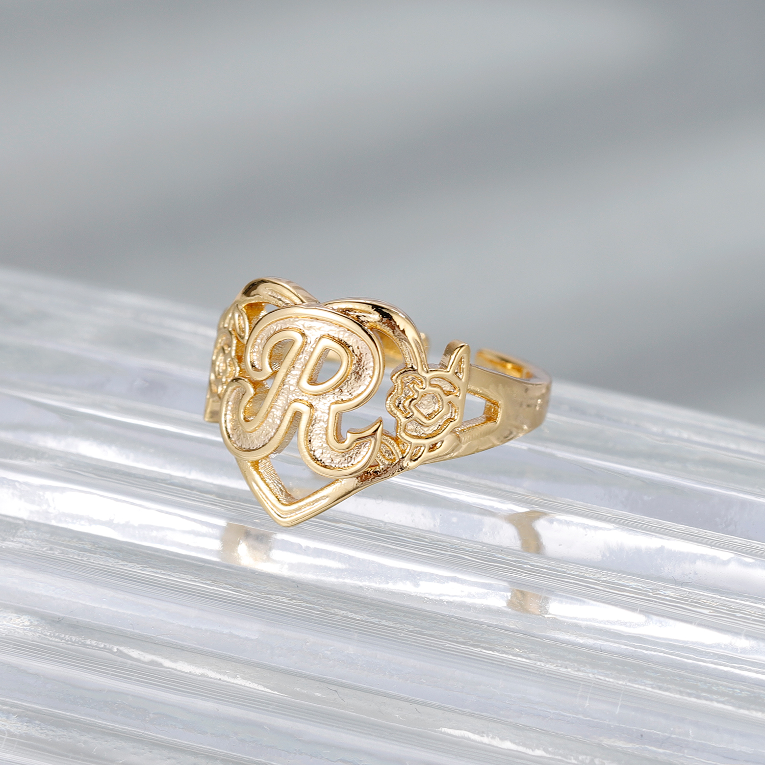 Custom Initials Heart Adjustab - Initial Ring Custom avaliação e preço