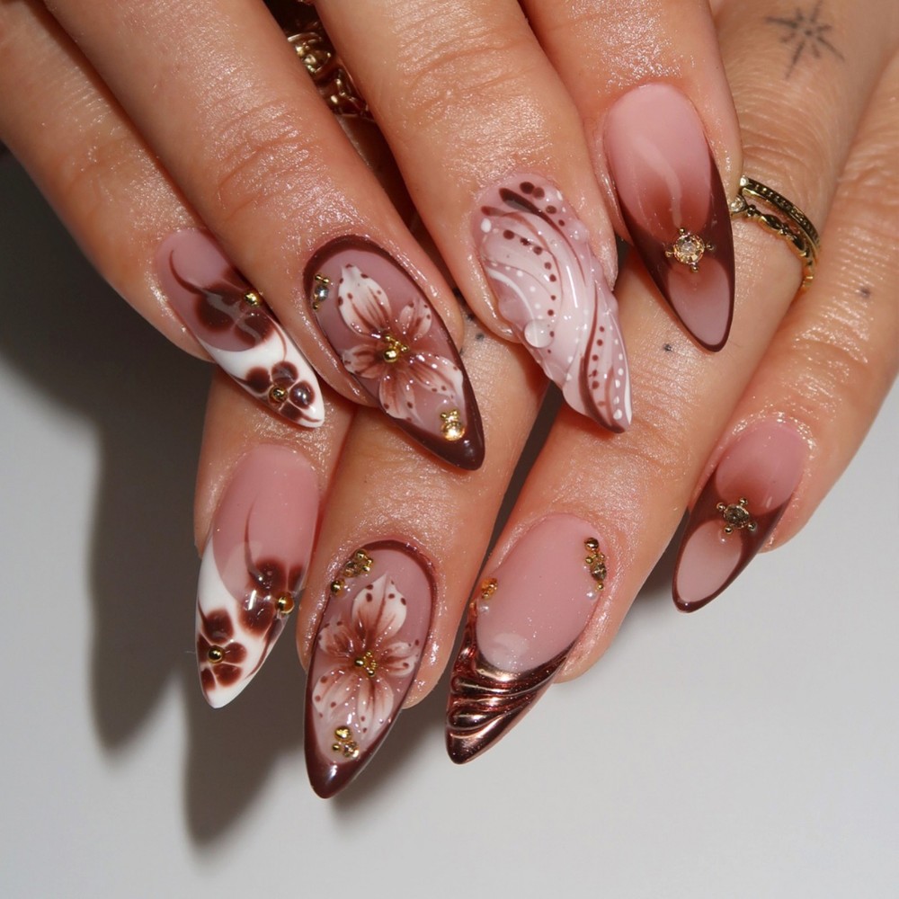 24Pcs 3D French Press On Nails - Pressed Flower Art avaliação e preço