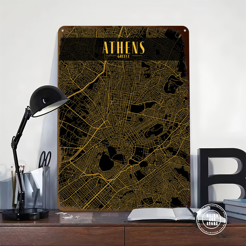 Athens Golden Map Tinplate Pos - Custom Map Poster avaliação e preço