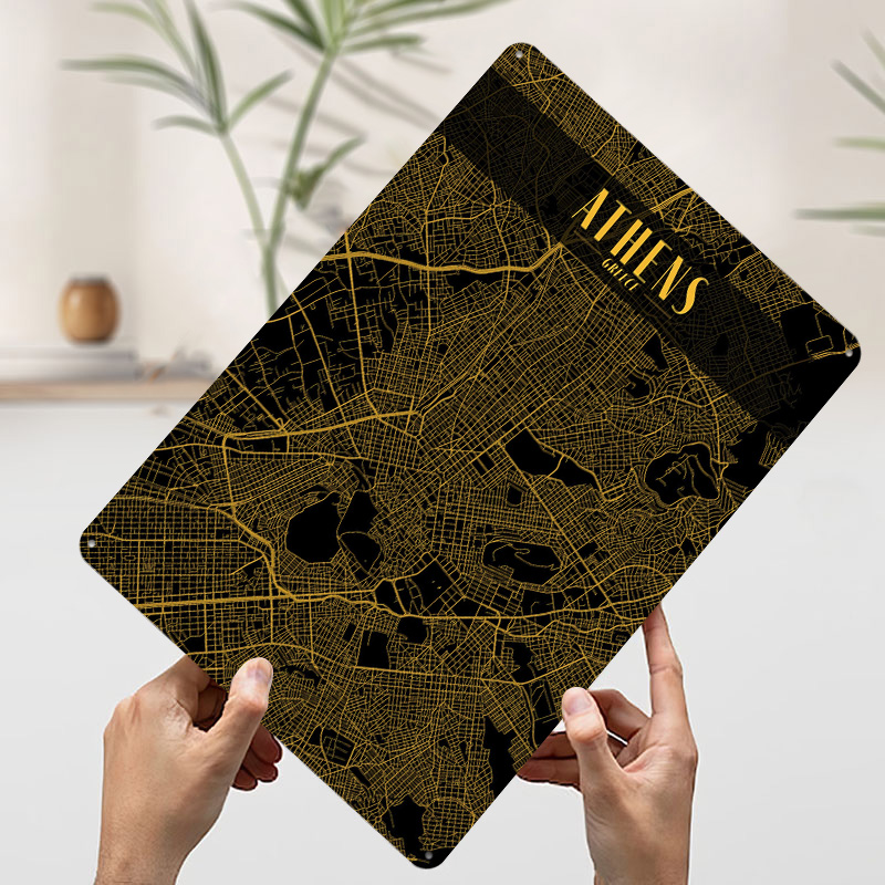 Athens Golden Map Tinplate Pos - Custom Map Poster avaliação e preço