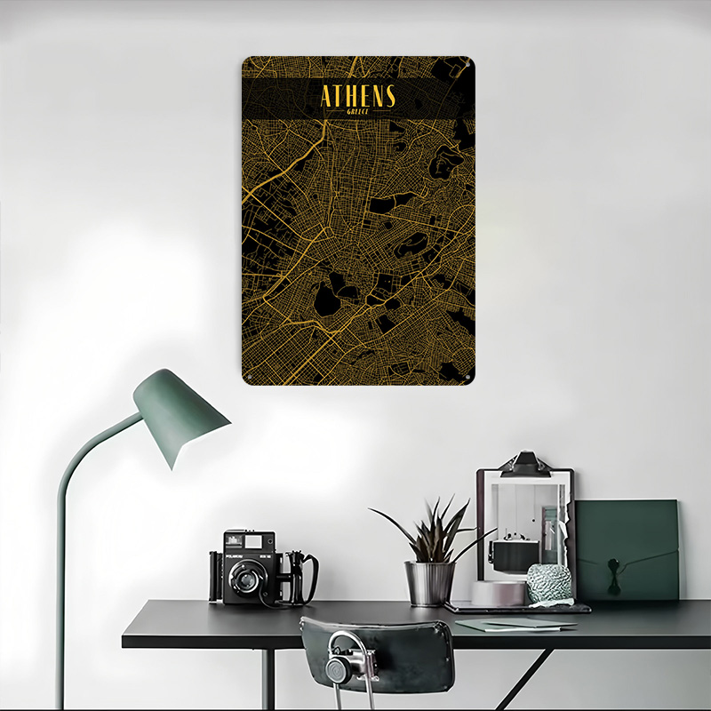 Athens Golden Map Tinplate Pos - Custom Map Poster avaliação e preço