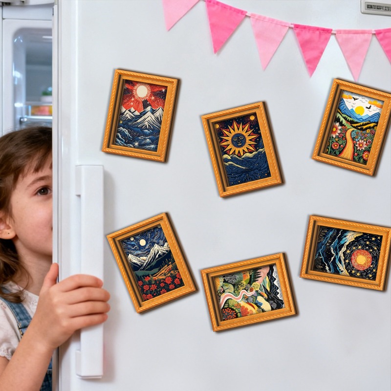 6Pcs/set Wooden Refrigerator M - Engraved Wood Frame avaliação e preço