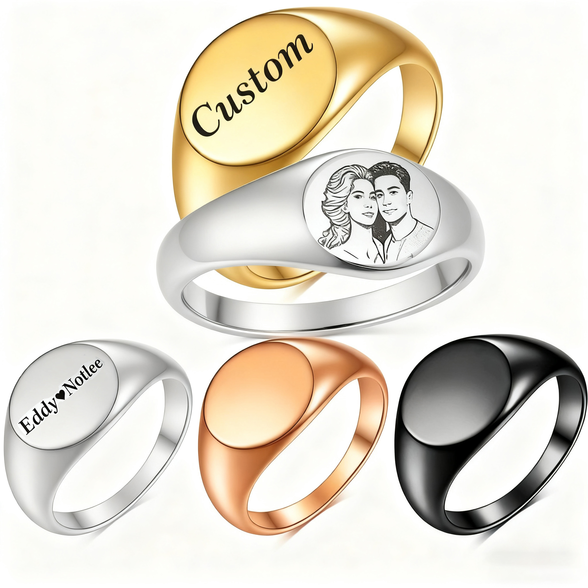 Custom Engraved Picture Logo N - Initial Ring Custom avaliação e preço