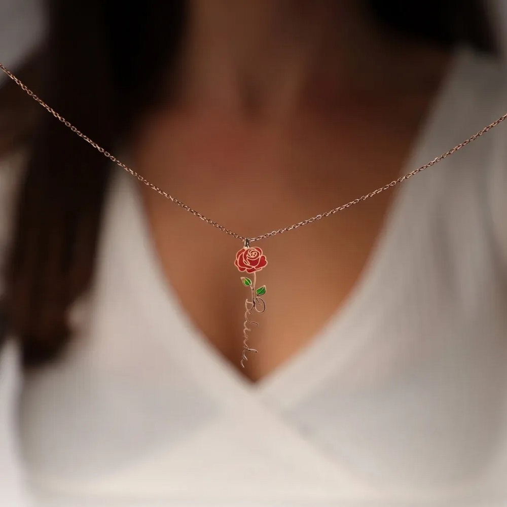 Personalized Name Necklace Wit - Birth Flower Necklace avaliação e preço