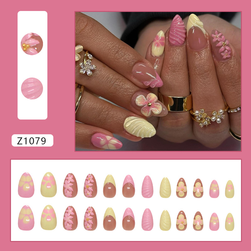Almond Press on Nails Pink Cre - Pressed Flower Art avaliação e preço