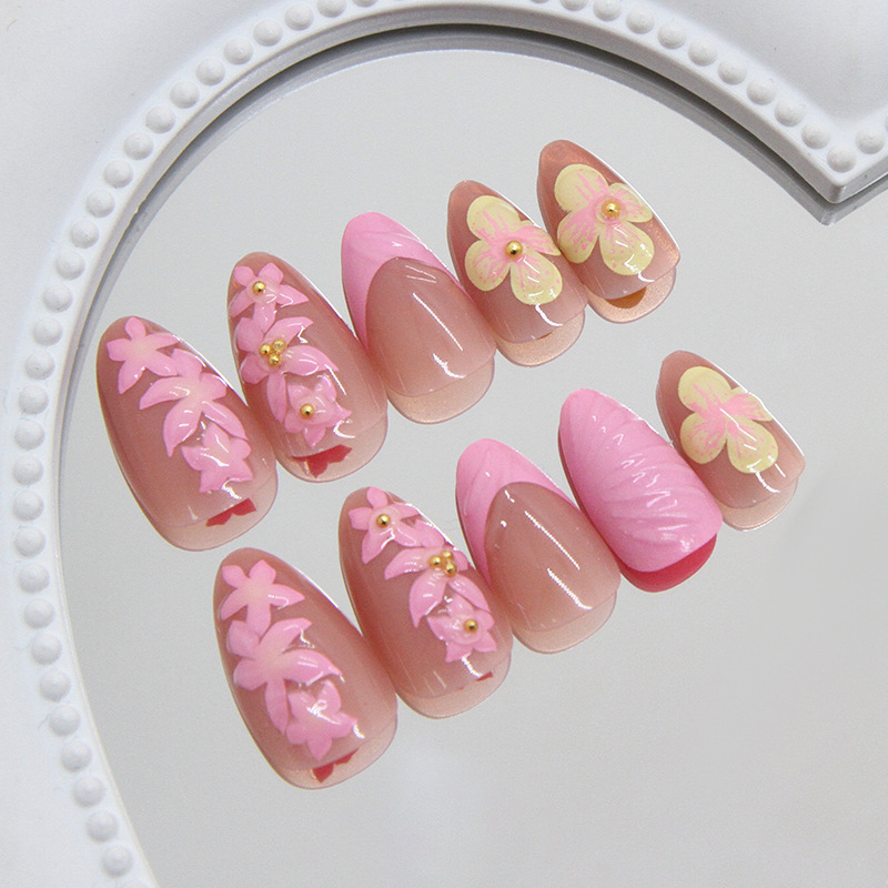 Almond Press on Nails Pink Cre - Pressed Flower Art avaliação e preço