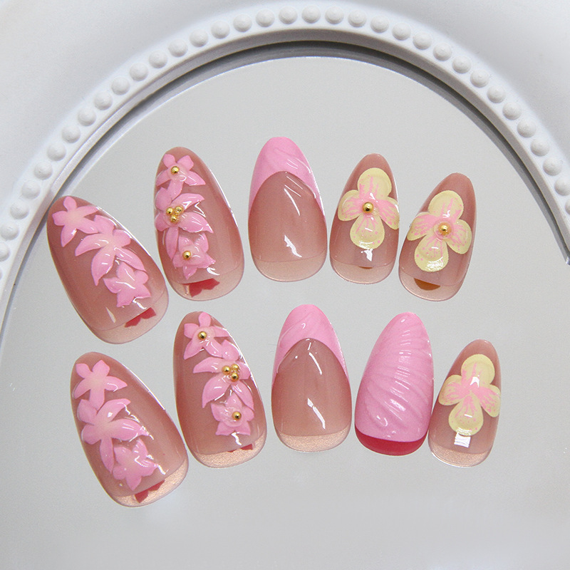 Almond Press on Nails Pink Cre - Pressed Flower Art avaliação e preço