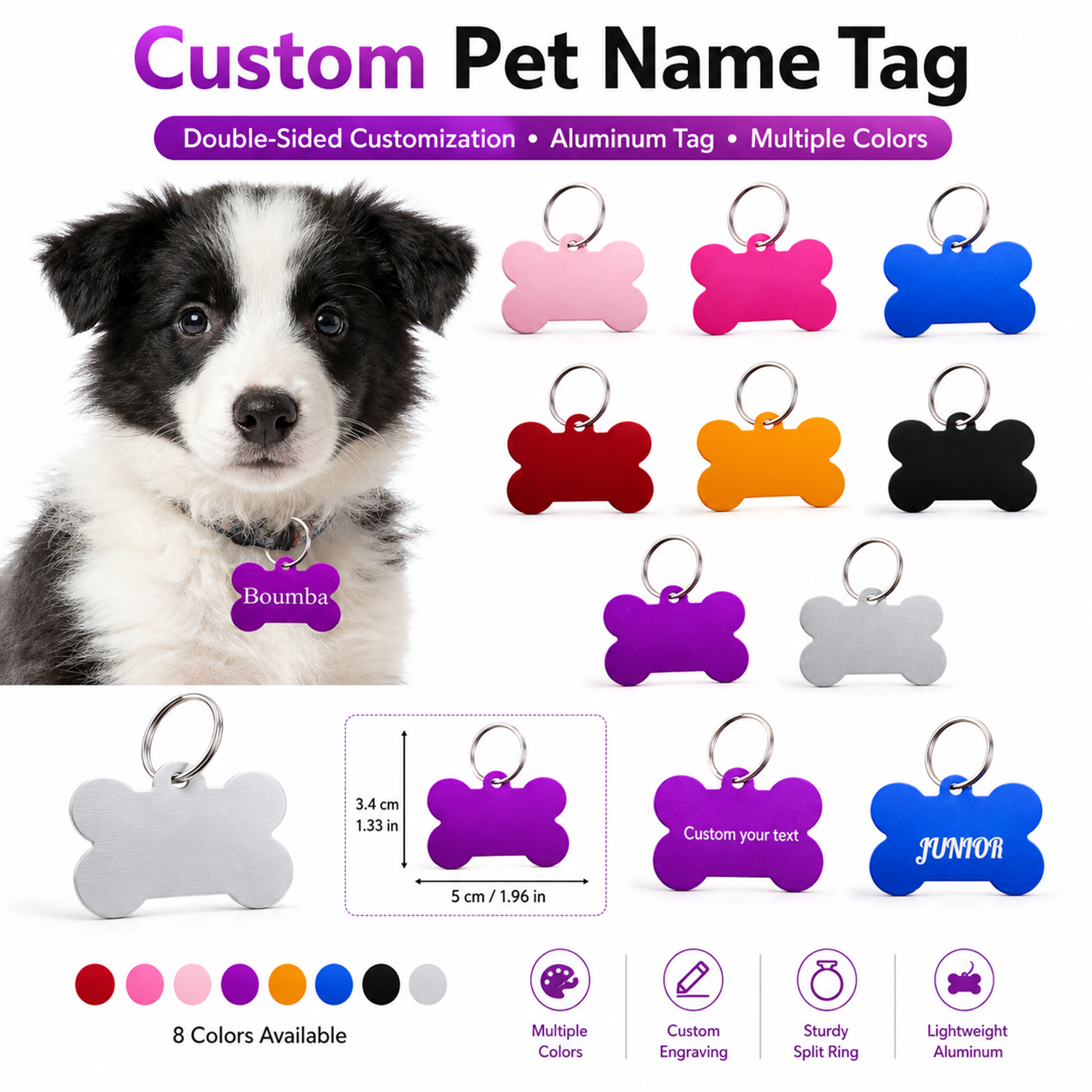 Bone Shaped Custom Name Dog Ta - Pet Portrait Custom avaliação e preço