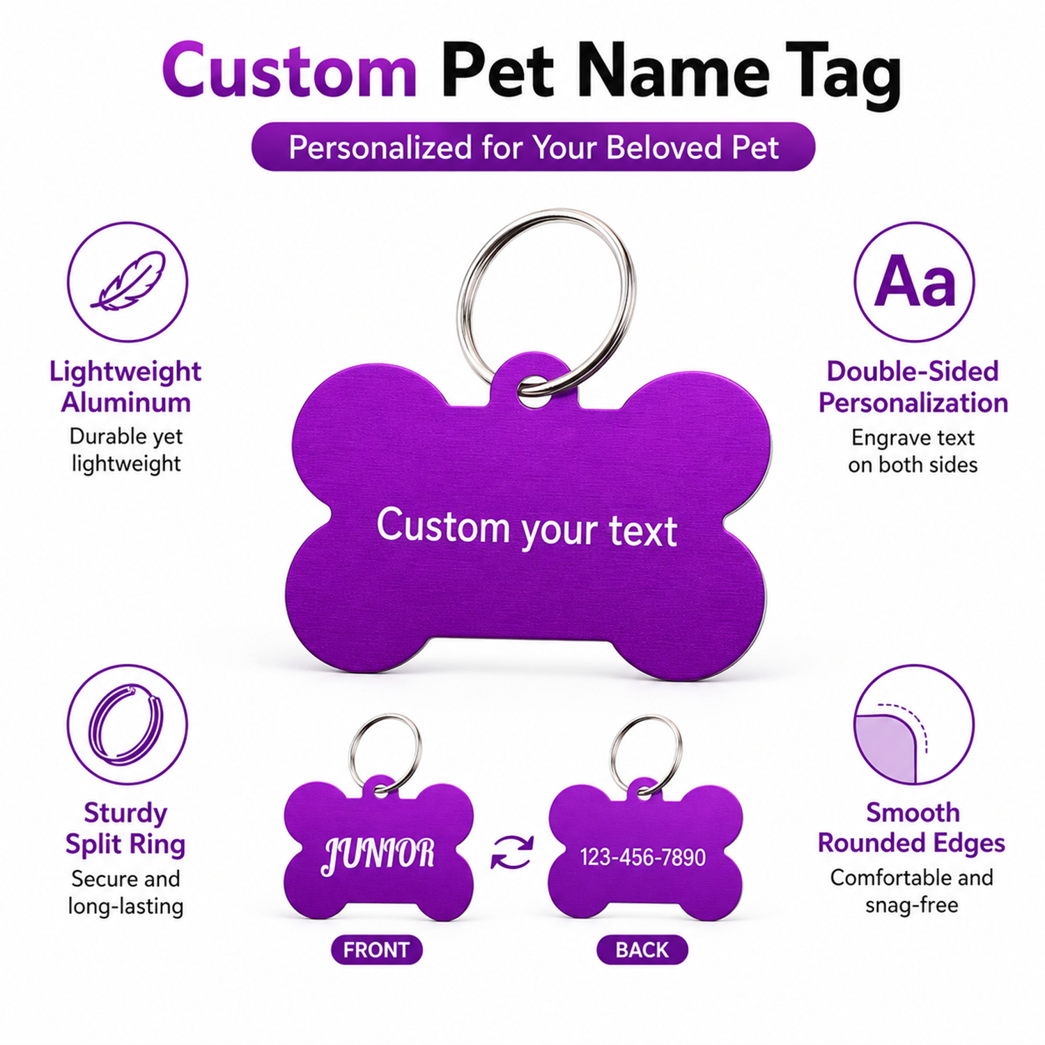 Bone Shaped Custom Name Dog Ta - Pet Portrait Custom avaliação e preço